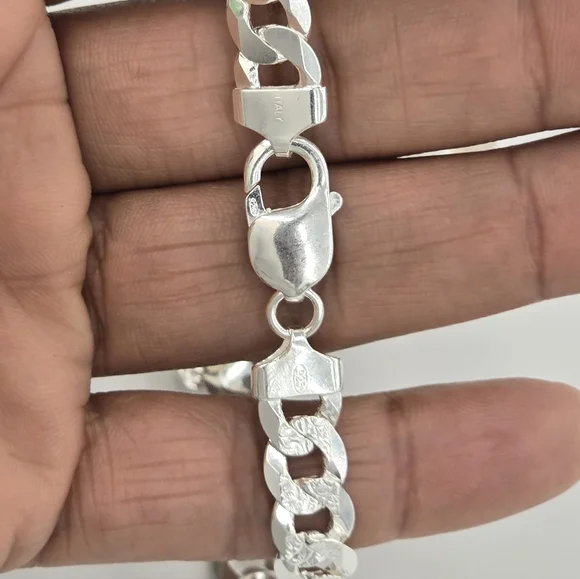 925 Sterling Silver Cuban Diamond Cut Chain 9.2 mm 28 Inches